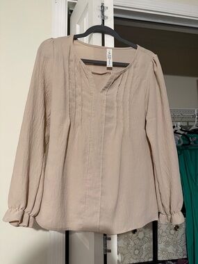 Baltic Born Beige Pintuck Long Sleeve Blouse